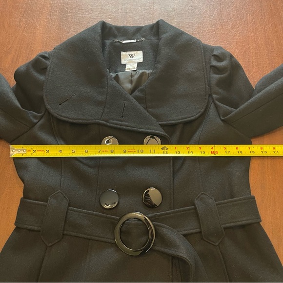 Worthington Petite Black Fitted Double-Breasted Belted Wool Blend Dress Coat PS - Picture 12 of 16